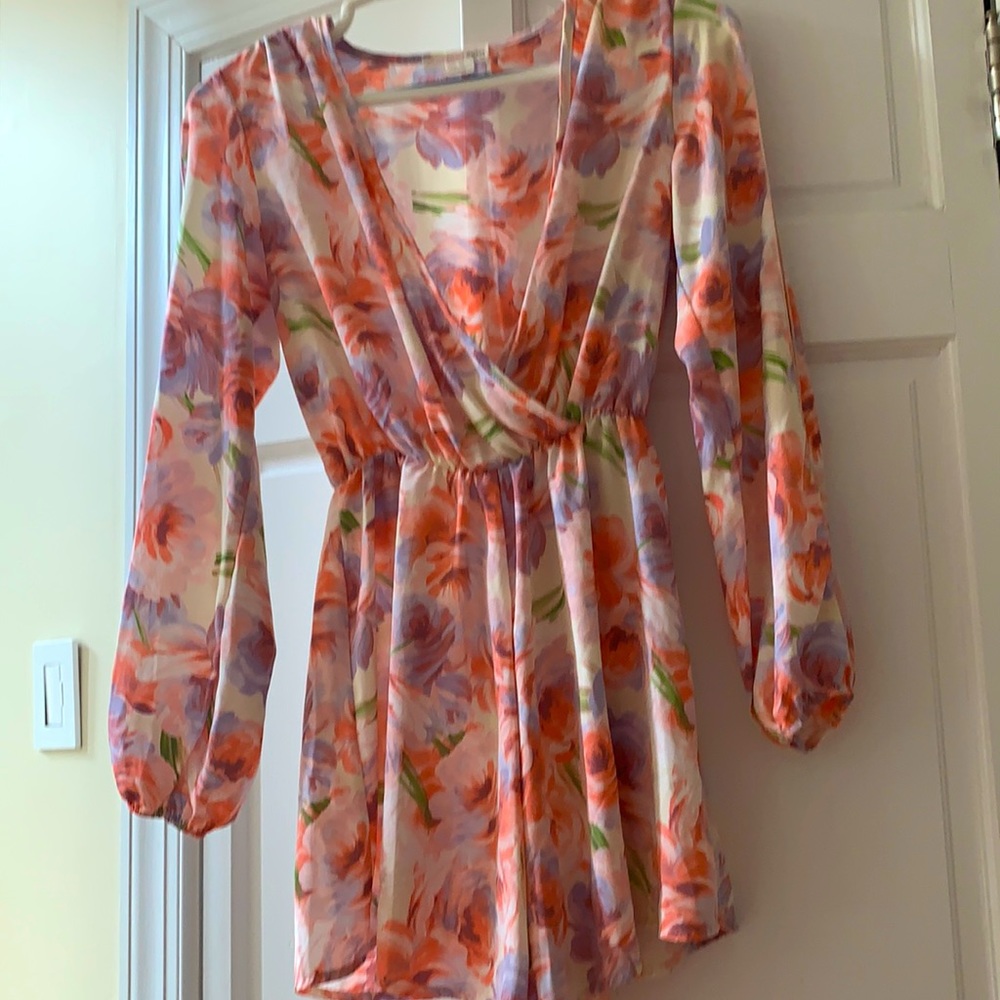 A’Gaci Slit Sleeve Floral Wrap Romper
